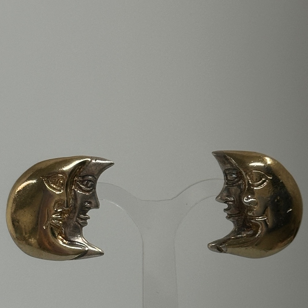 14k GF Moon Face Earings- Gold and silver Tone